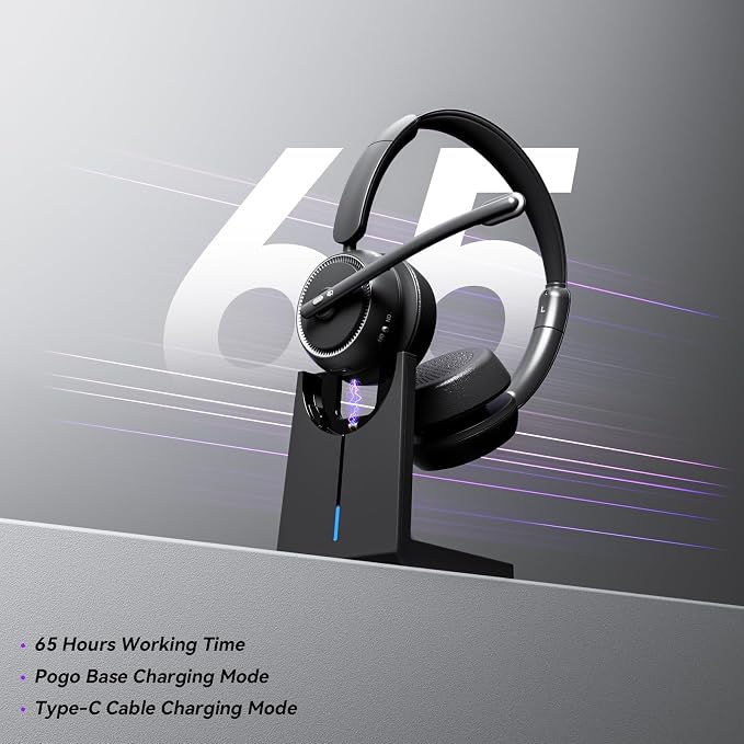 Wireless Headset with Mic for Work, Wireless Headphones with USB Dongle & - Image 3