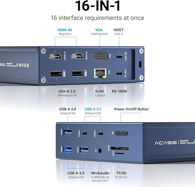 ACASIS USB C Docking Station Dual Monitor, 16-in-1 Laptpop Docking Station - Image 2