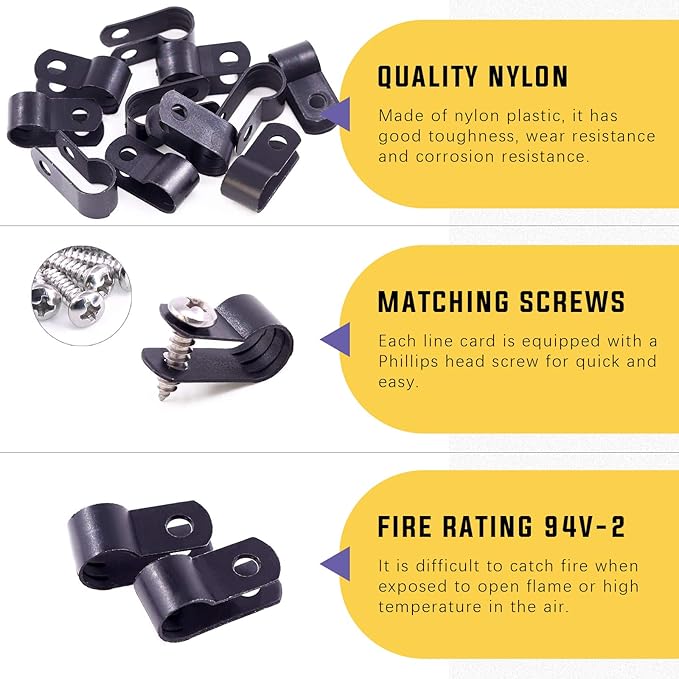 Swpeet 120 Pack Black 5/16 Inch Nylon Plastic R-Type Cable Clips Clamp Kit - Image 3
