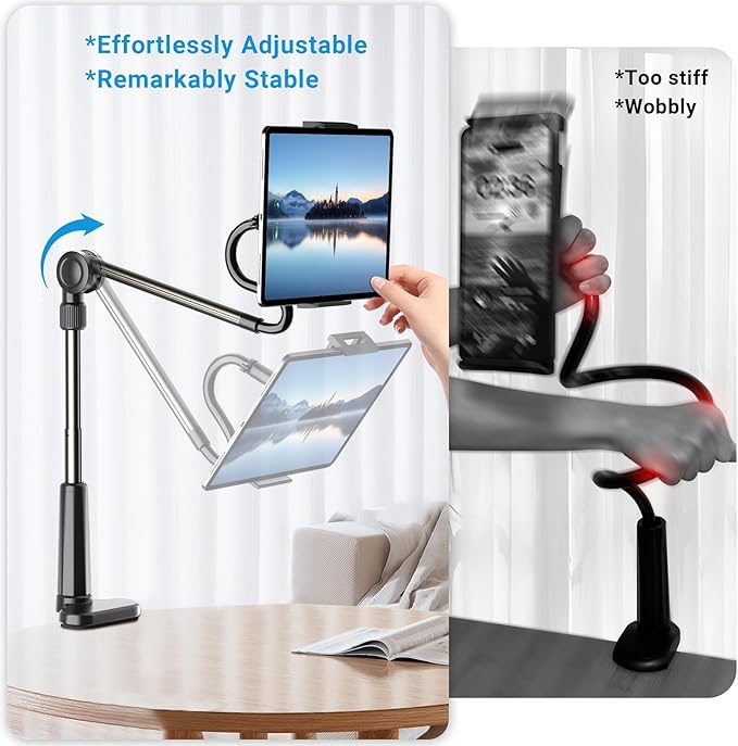 Desk Tablet Holder for iPad Pro, No Stiff Easy Adjust Arm Phone and Tablet - Image 5