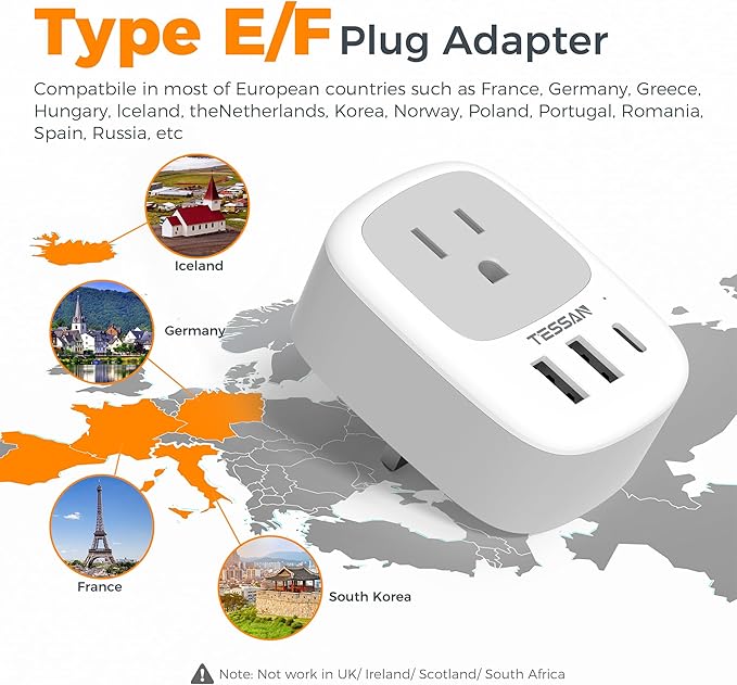2 Pack Type E F Plug Adapter, TESSAN South Korea Outlet Adapter - Image 2