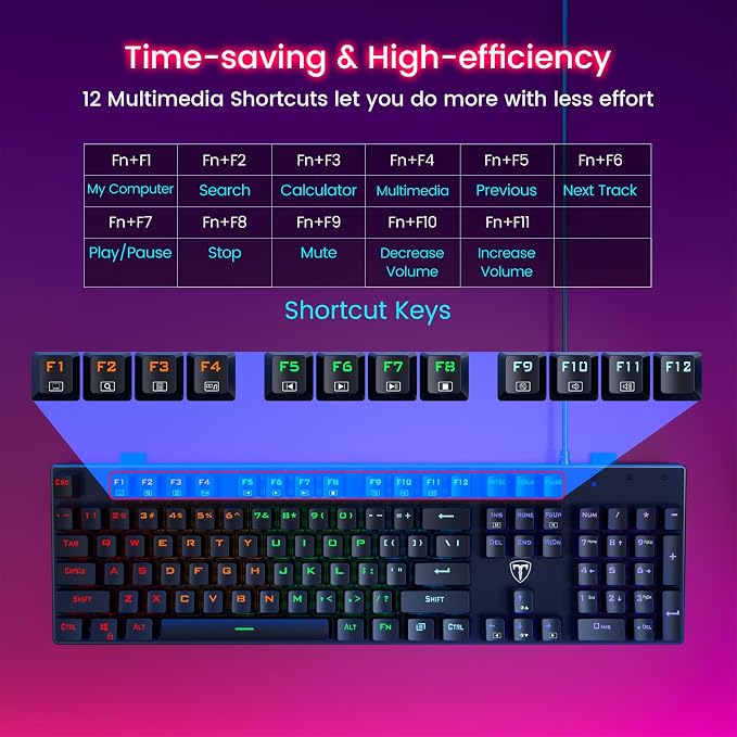 RisoPhy Mechanical Gaming Keyboard, RGB 104 Keys Ultra-Slim LED Backlit USB - Image 4