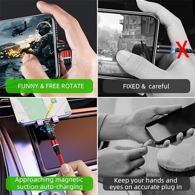 Magnetic Charging Cable 540° Rotation 3A Fast Charging Data Sync 3 in 1 - Image 5