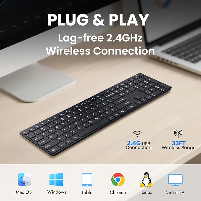 Wireless Keyboard-2.4G Ultra Slim Quiet Full Size Matte USB PC Computer Keyboard - Image 5