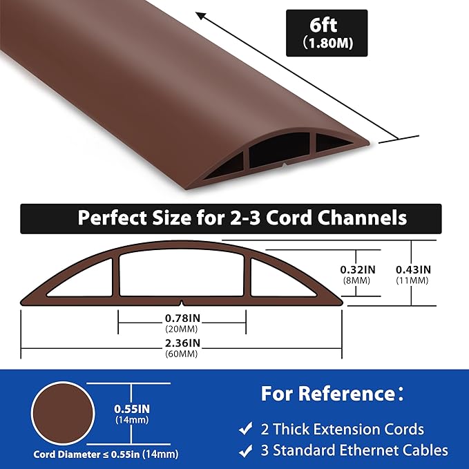 Cord Hider Floor 6ft LZEOY, Heavy Duty Cord Covers - Image 2
