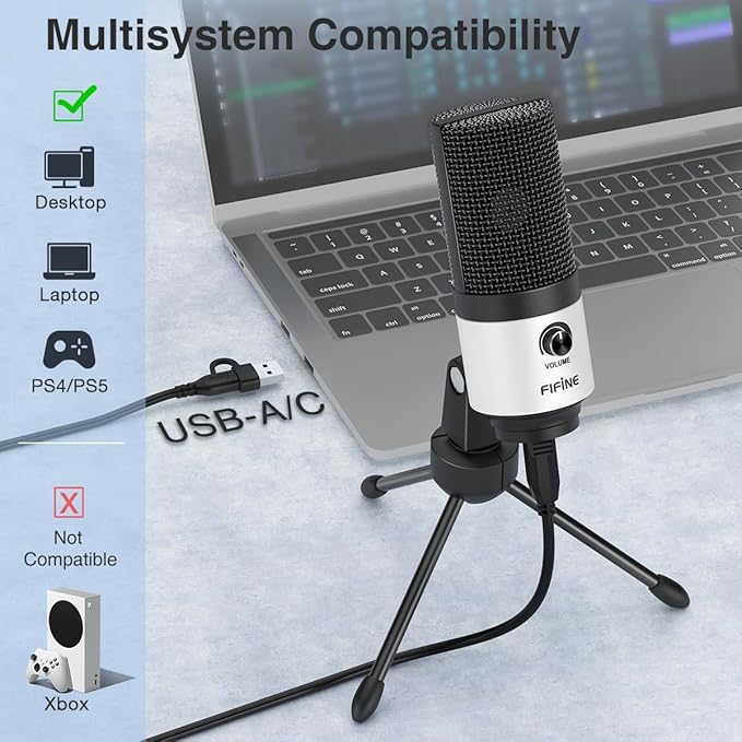 FIFINE USB Podcast Microphone, PC Computer Recording Mic - Image 2