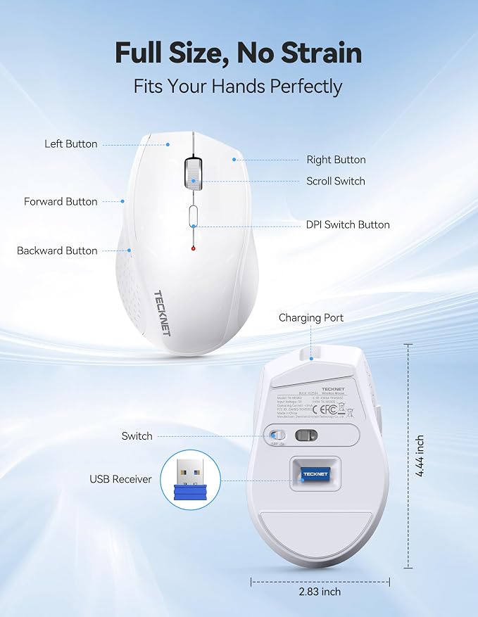 TECKNET Wireless Mouse Rechargeable, Mouse - Image 6