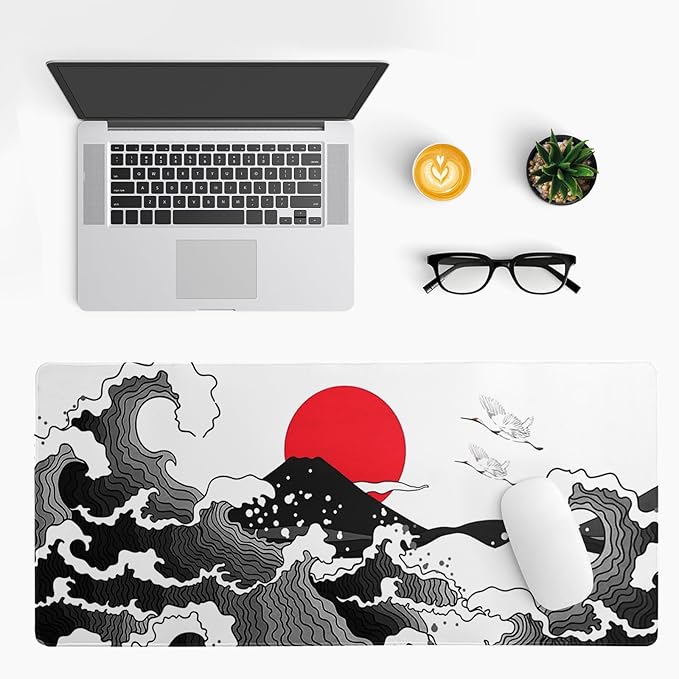 Japanese Red and Black Wave Gaming Mouse Pad Extended Large Mouse Mat Desk Pad - Image 3