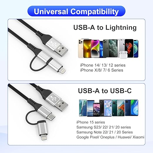 USB to USB-C and Lightning Cable 2 in 1 Coiled Cable Support Aple Carplay & - Image 6