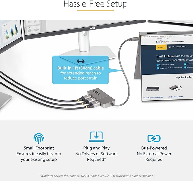 StarTech.com 3-Port USB-C Multi-Monitor Adapter, USB Type-C to 3x HDMI MST Hub - Image 6