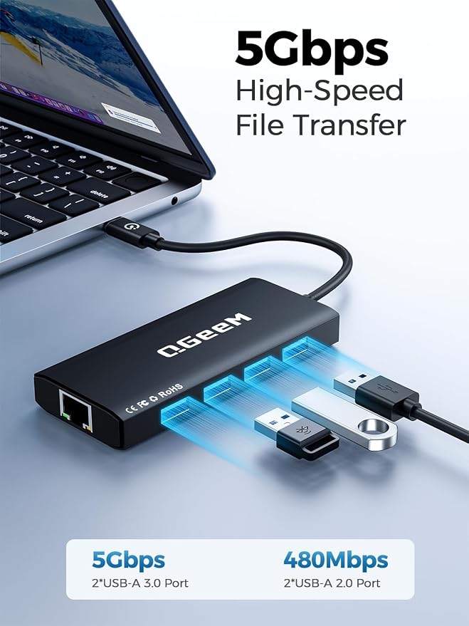 QGeeM USB C Hub Ethernet, 9 in 1 USB Type C Hub HDMI Multi-Port Converter - Image 4