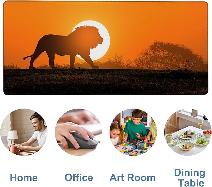 Large Mouse Pad Lion Silhouette Gaming Desk Pad Computer Keyboard Non-Slip - Image 5
