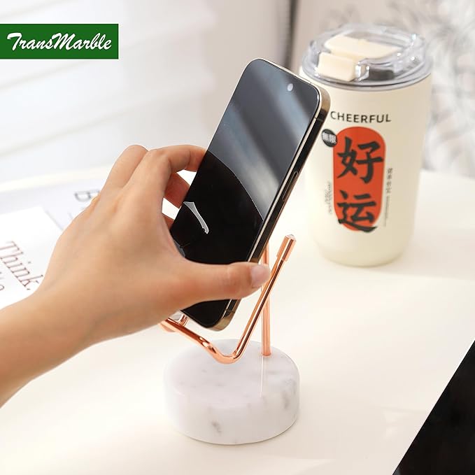 Marble Phone Stand with Metal Holder, Charging Available While Using, Swipe Up - Image 2