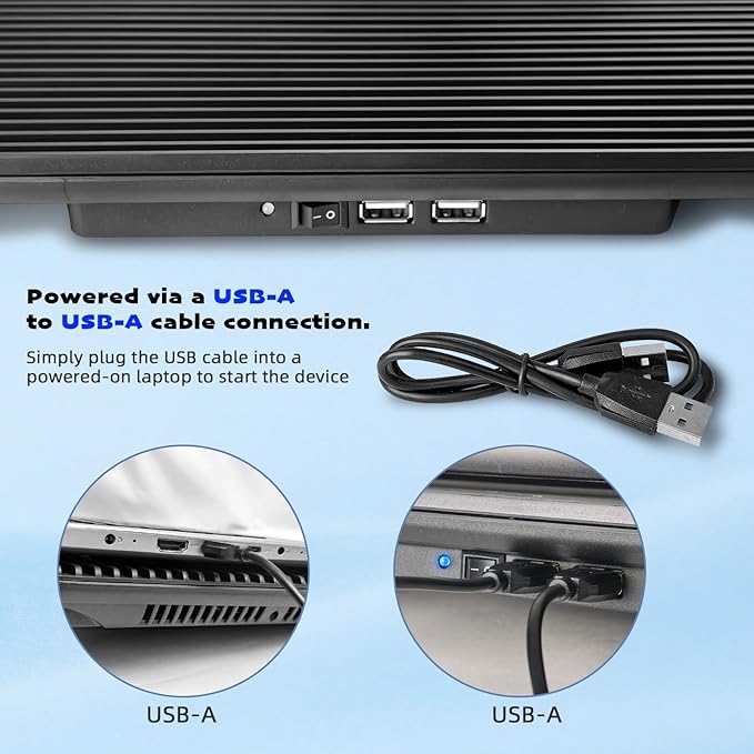 Laptop Cooling Pad, Coolertek USB Powered Laptop Cooler, 2 Blue Silent Big Fans - Image 3