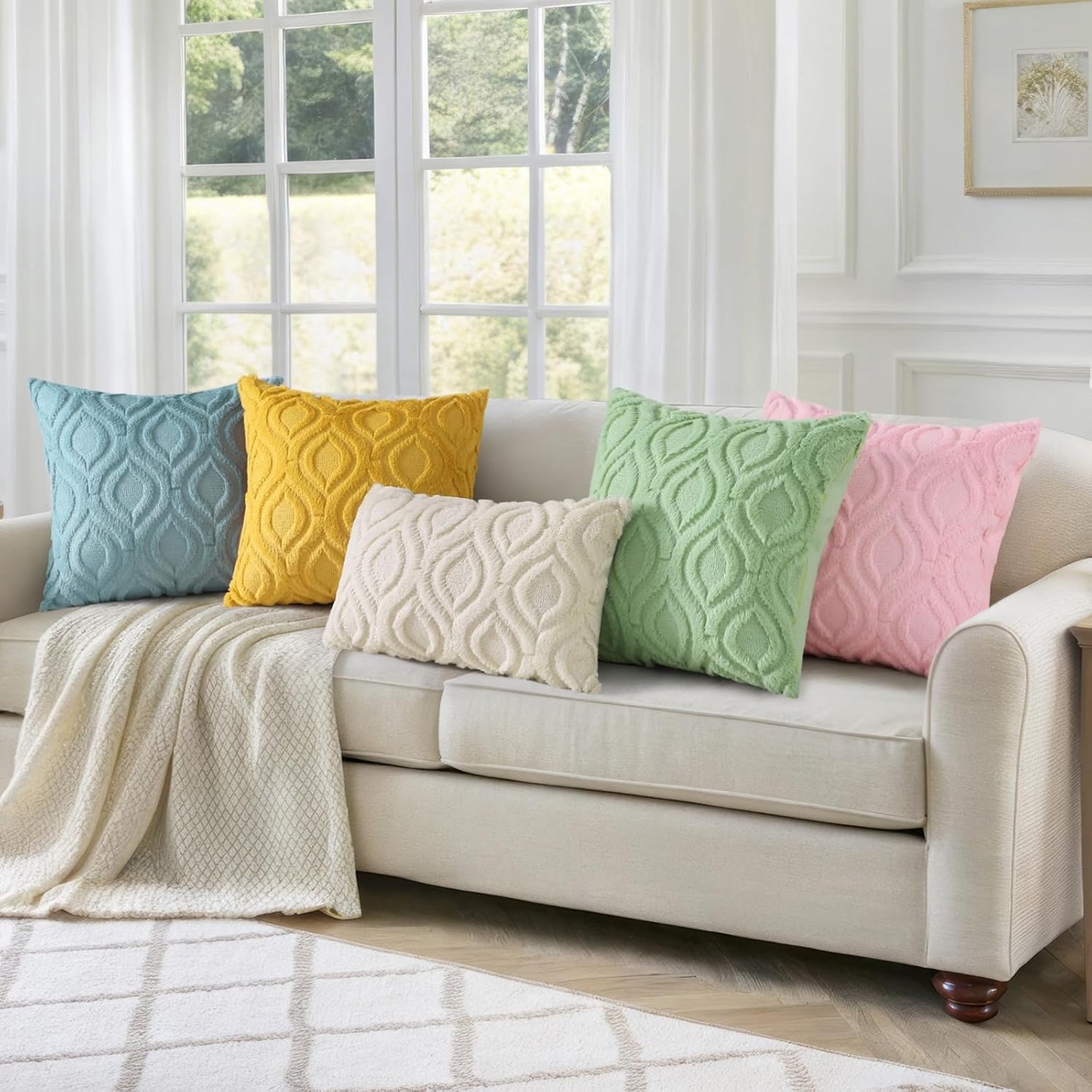 decorUhome Fall Throw Pillow Covers 12x20 Inch Set of 2, Soft Plush Decorative Faux Fur Aqua Solid Couch Pillow Covers, Accent Farmhouse Neutral Lumbar Euro Pillow Cases for Sofa Bed Living Room