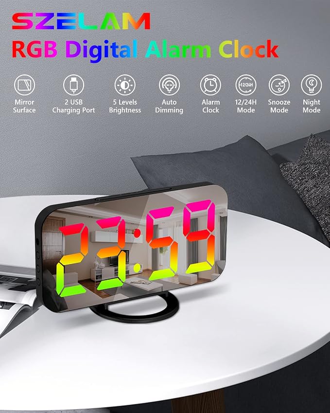 SZELAM LED RGB Digital Alarm Clock, - Image 2