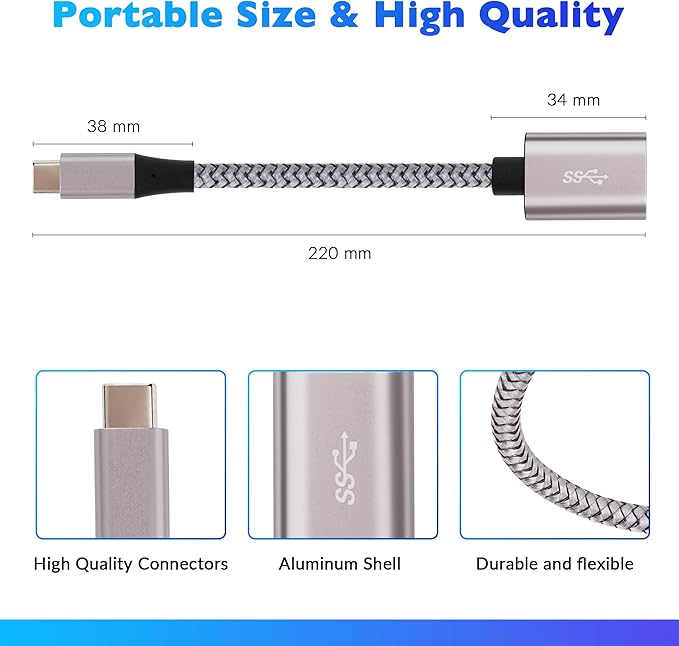 USB-C to USB 3.0 Adapter 4 Pack, Nylon Braided Type-C 3.1 OTG Cable USB C Male - Image 6