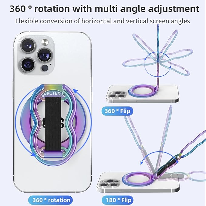 Magnetic-Phone-Grip-Stand-with-Finger-Strap, 4-in-1 Magnetic Ring Holder - Image 4
