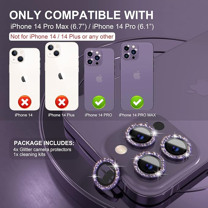Choiche [3+1 for iPhone 14 Pro/iPhone 14 Pro Max Camera Lens Protector Bling - Image 2