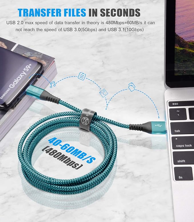 USB C Cable 3.1A Fast Charging, sweguard USB-A to USB-C Charger Nylon Braided - Image 4