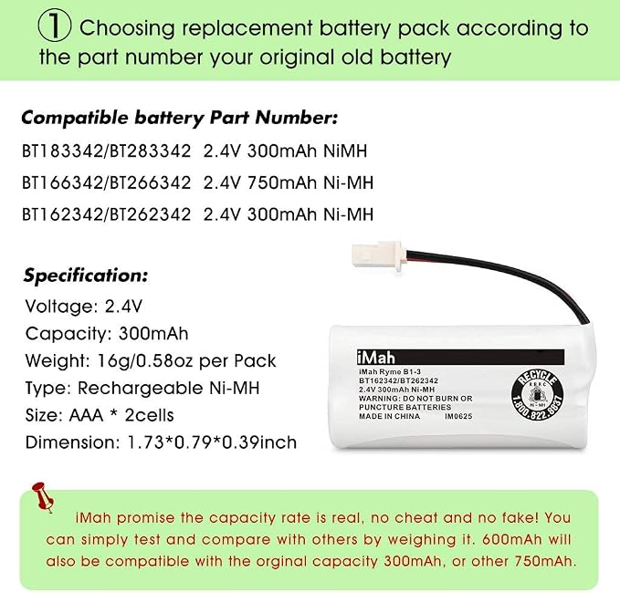iMah BT162342 BT262342 Cordless Phone Batteries Compatible - Image 4