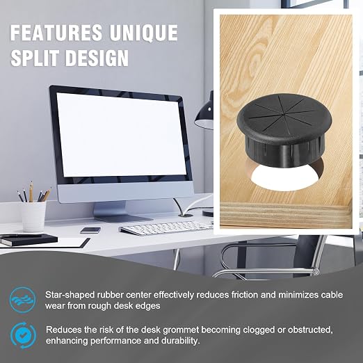 2" Black Desk Grommet, JTemgle Flexible Cable Grommet Rubber Cable Hole Cover - Image 4