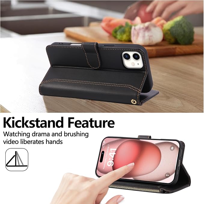 Compatible with iPhone 12/12 Pro Wallet Phone Case-PU Leather Magnetic Flip - Image 3
