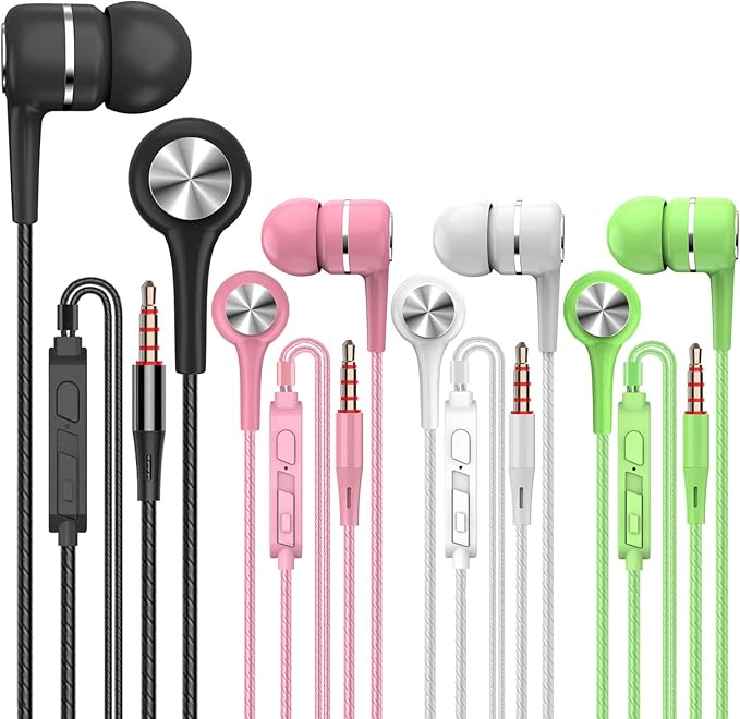 YNR 4 Pairs Wired Earbuds with Microphone & Volume Control, in Ear Earphones by YNR