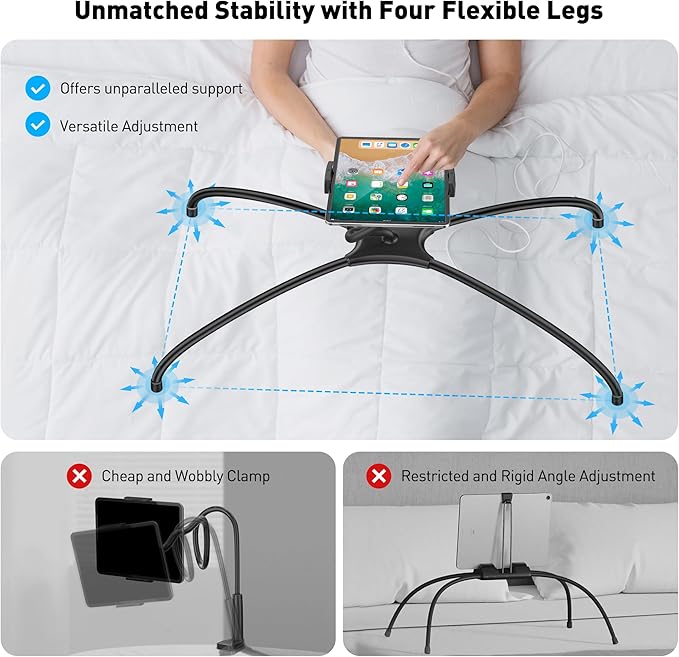 AboveTEK iPad Holder for Bed, Adjustable Tablet Bed Stand Mount, 360° - Image 4