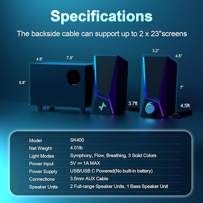 Nylavee Computer Speakers with Subwoofer, 2.1 Hi-Fi PC Speakers System with 6 - Image 6