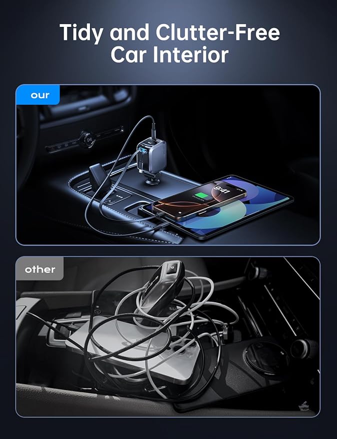 Retractable Car Charger, Car Accessories, 72W Fast Charging USB C Car Charger - Image 6