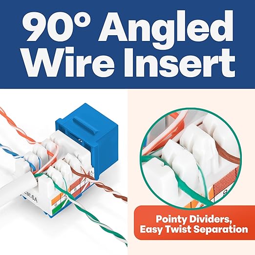 Everest 90° Angled RJ45 Cat6A Keystone Jacks 100-Pack in Blue - Image 3