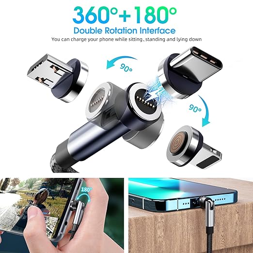 Ankndo 5-in-1 Magnetic Charging Cable, 540° Rotation Magnetic Phone Charger USB - Image 4