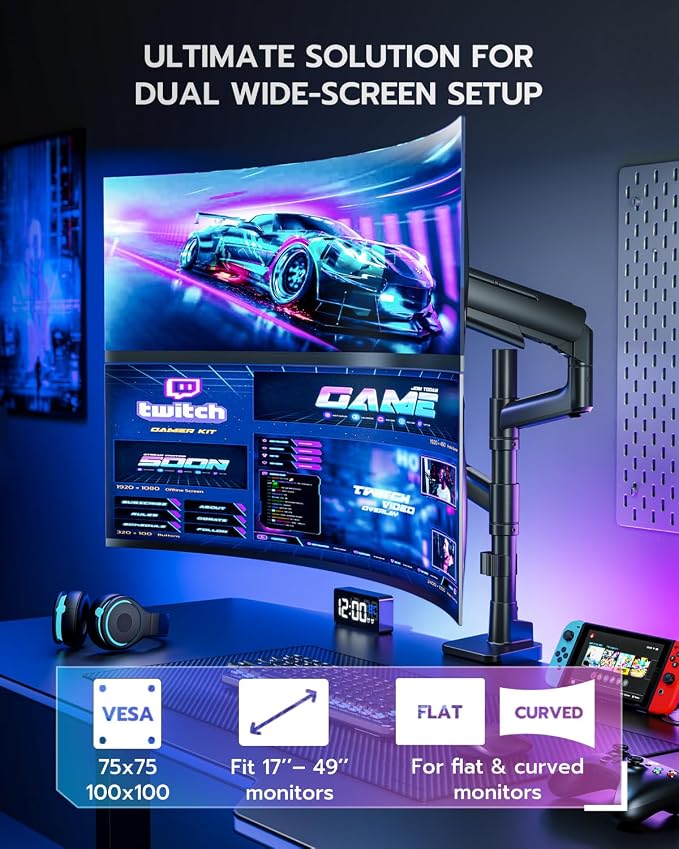 Vertical Dual Monitor Mount for 17-49 Inch Ultrawide Heavy Duty Curved Screen - Image 4
