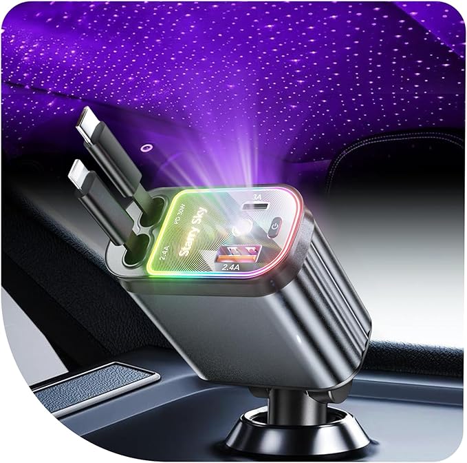Upgraded Starlight Retractable Car Charger Adapter, 4 in 1 Fast Charging Car by EloBeth