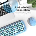 KNOWSQT Wireless Keyboard and Mouse Combo, Light Blue 100 Keys 2.4 GHz Round - Image 3