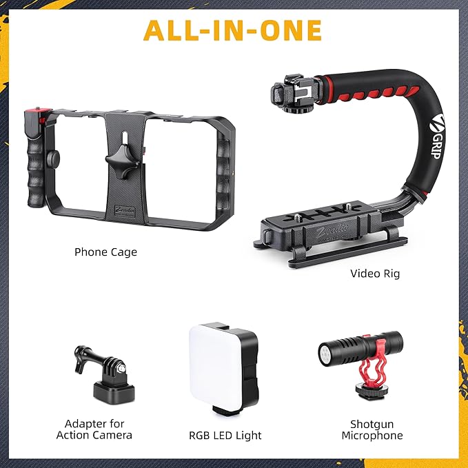 Zeadio Smartphone Camera Stabilizer Kit, Portable Handle Grip Handheld Video Rig - Image 2