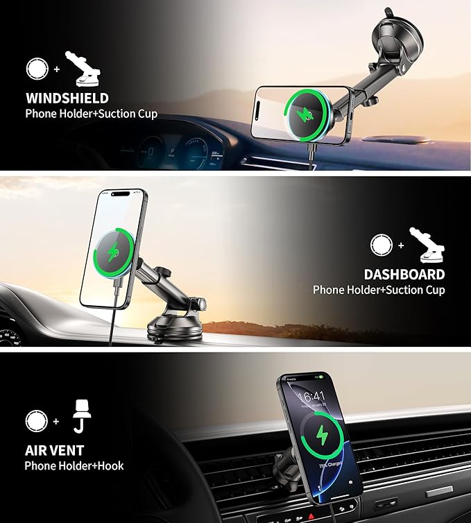 for Mag-Safe Car Mount Charger Dash Vent Windshield Wireless Car Charger - Image 3