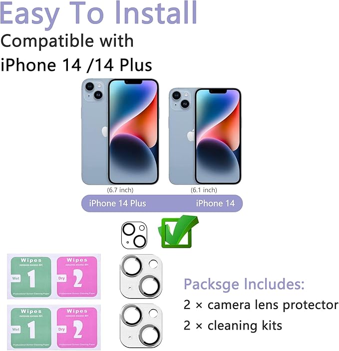 2 Pack Camera Lens Protector for iPhone 14 / iPhone 14 Plus, AR Tempered Glass - Image 2