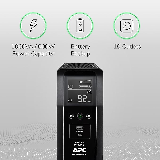 APC UPS Back-UPS Pro 1000VA Sinewave UPS, 600W Battery Backup & Surge Protector - Image 5