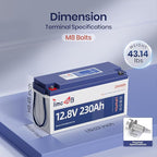 12V 230Ah LiFePO4 Battery, Built-in 150A BMS, Max. 1920W Power Output & 2944Wh - Image 2