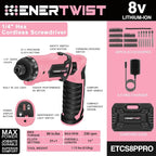 Enertwist Electric Screwdriver, 8V Max 10Nm Pink Cordless Screwdriver - Image 2