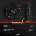 A-Premium 12'' 12 inch Slim Fan Pull Universal Electric Radiator Cooling Fan - Image 2