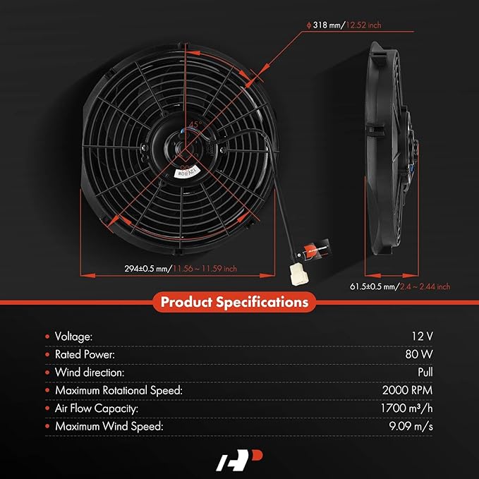 A-Premium 12'' 12 inch Slim Fan Pull Universal Electric Radiator Cooling Fan - Image 2
