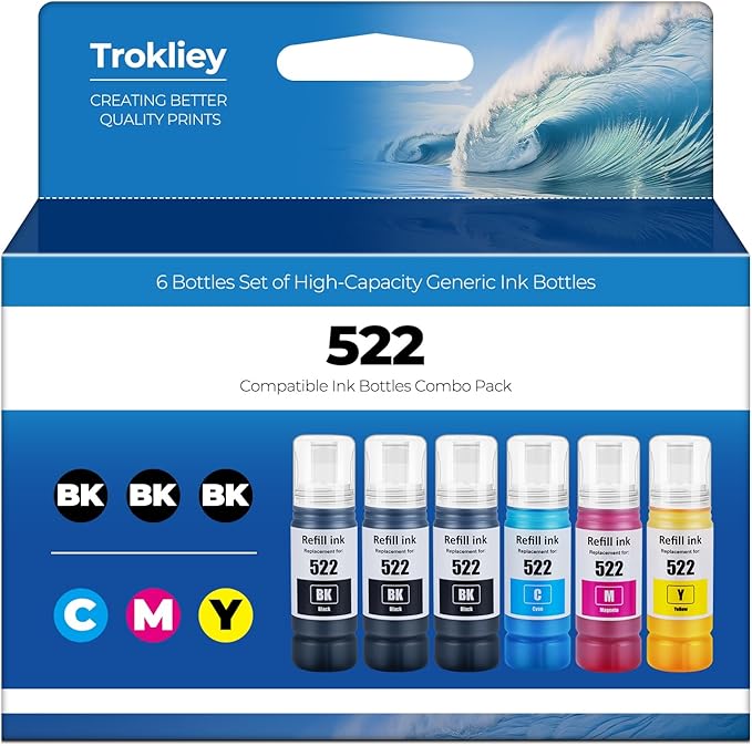 522 Ink Refill Bottles ET-2800 ET-4800 ET-2400 ET-2803 Ink Refill by Trokliey