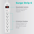 KMC 6-Outlet Surge Protector Power Strip 2-Pack, Overload Protection, 4-Foot - Image 2