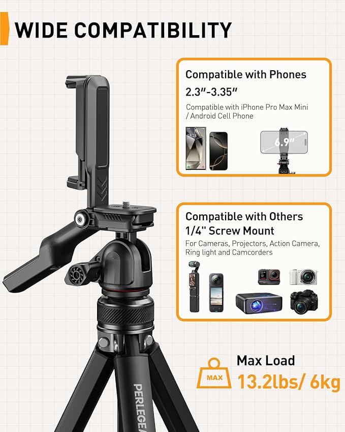 Perlegear Camera Tripod, 60″ Portable and Height-Adjustable, Travel Tripod - Image 4