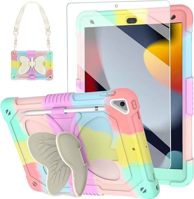 BLOSOMEET Pink Kids Case for iPad 9th/8th/7th Generation 2021/2020/2019 10.2 by BLOSOMEET