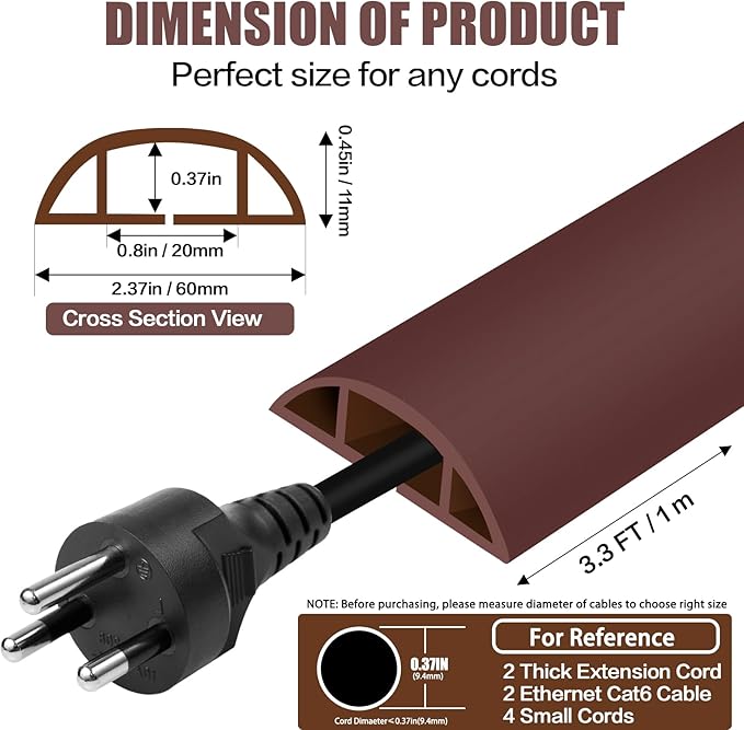 Floor Cord Cover Cavity 0.8"x0.37" Self Adhesive Cord Hider, 3.3FT Low Profile - Image 2