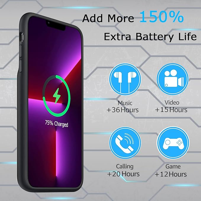 Battery Case for iPhone 13 Pro Max, Upgraded 10800mAh Rechargeable Portable - Image 2